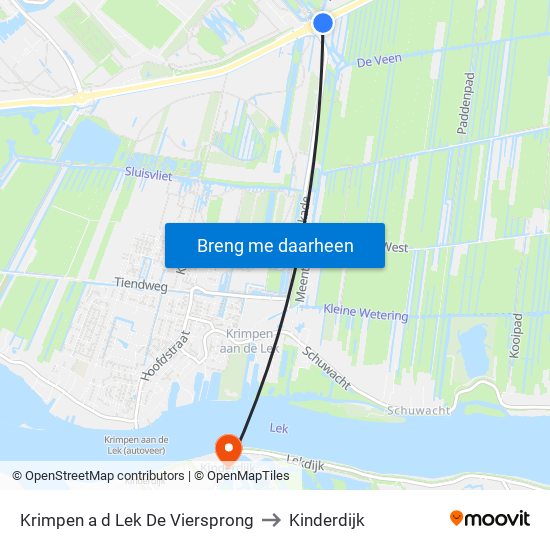 Krimpen a d Lek De Viersprong to Kinderdijk map