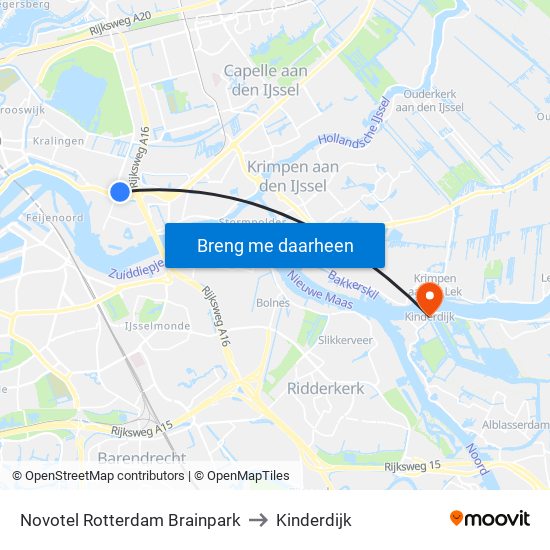 Novotel Rotterdam Brainpark to Kinderdijk map