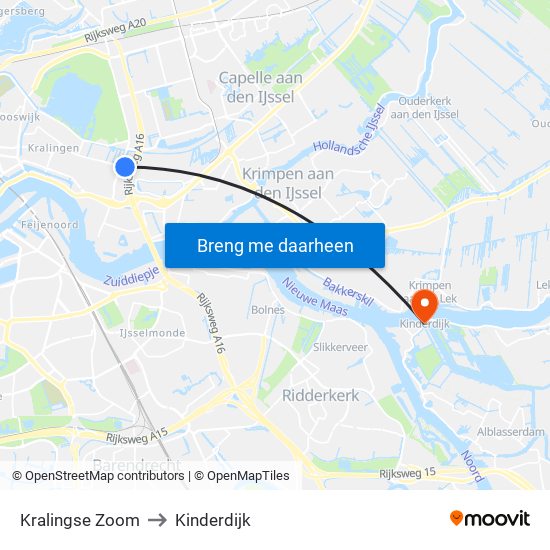 Kralingse Zoom to Kinderdijk map