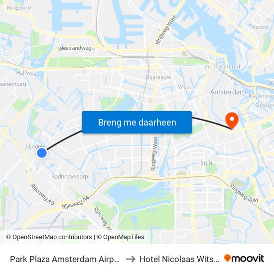 Park Plaza Amsterdam Airport to Hotel Nicolaas Witsen map