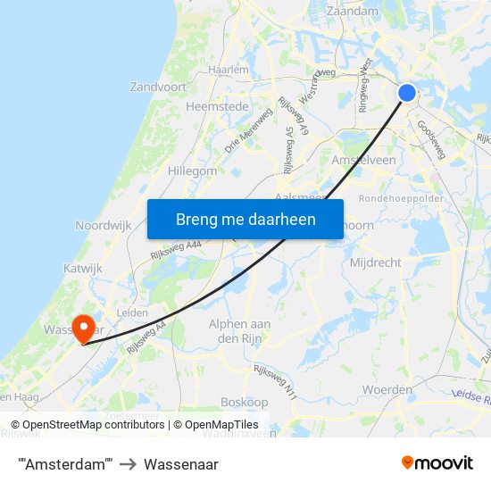 ""Amsterdam"" to Wassenaar map