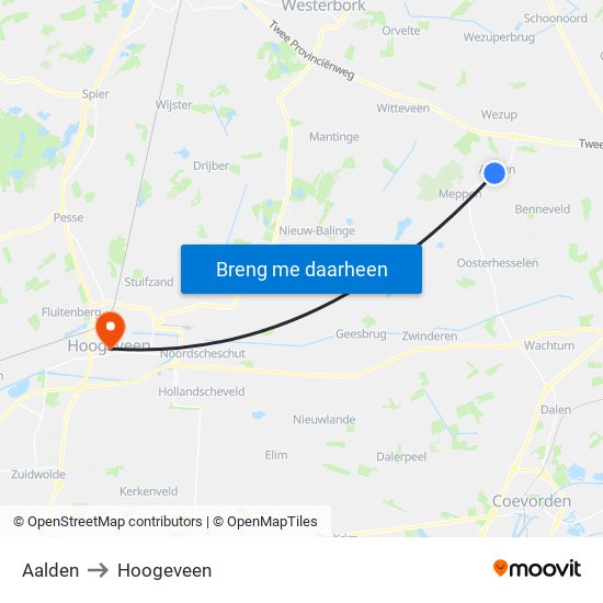 Aalden to Hoogeveen map