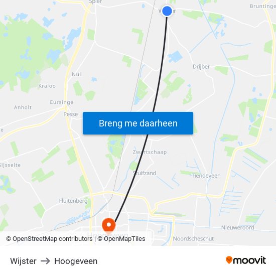 Wijster to Hoogeveen map
