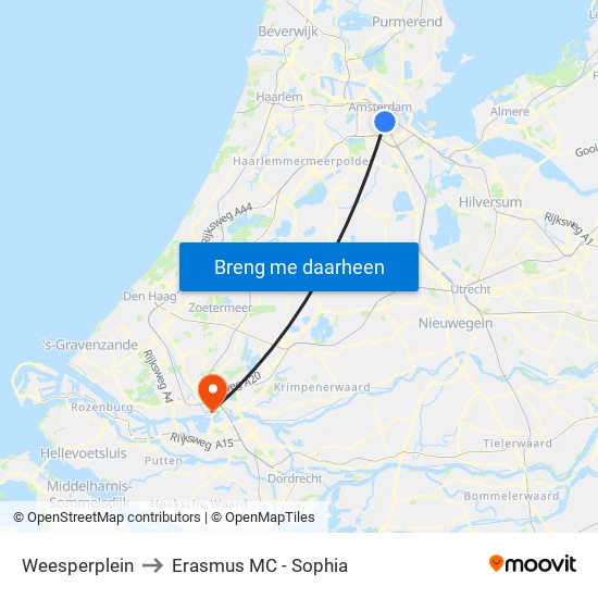 Weesperplein to Erasmus MC - Sophia map