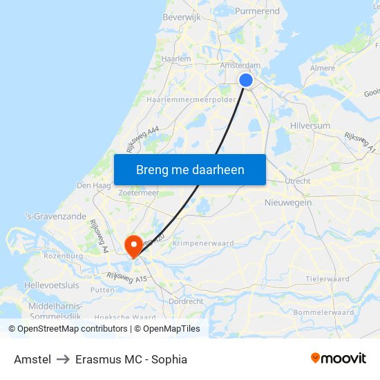 Amstel to Erasmus MC - Sophia map