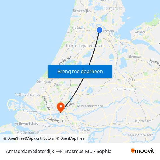 Amsterdam Sloterdijk to Erasmus MC - Sophia map