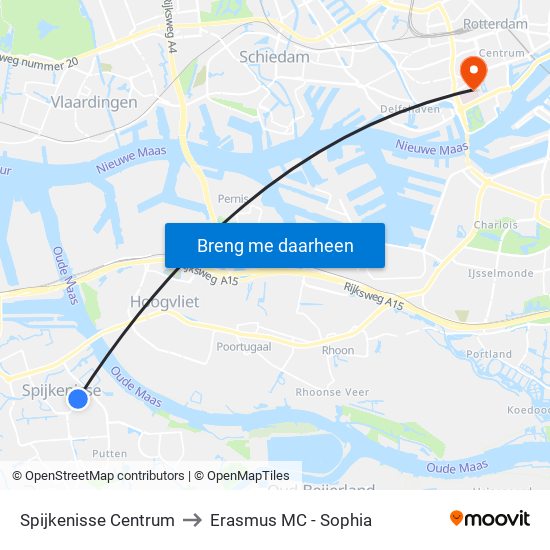 Spijkenisse Centrum to Erasmus MC - Sophia map