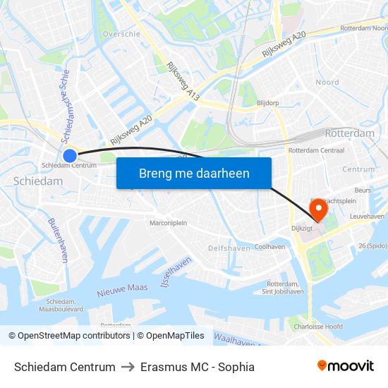 Schiedam Centrum to Erasmus MC - Sophia map