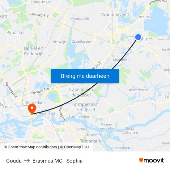 Gouda to Erasmus MC - Sophia map