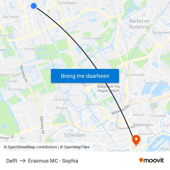 Delft to Erasmus MC - Sophia map