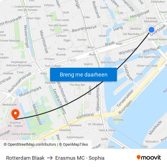 Rotterdam Blaak to Erasmus MC - Sophia map