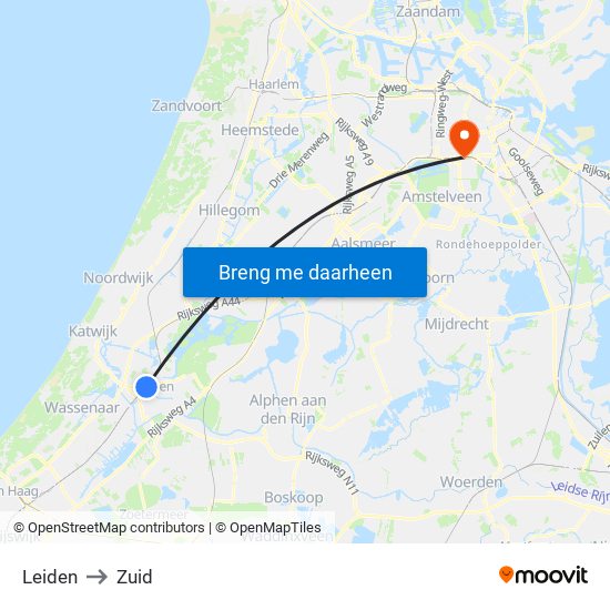 Leiden to Zuid map