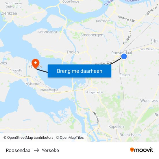 Roosendaal to Yerseke map