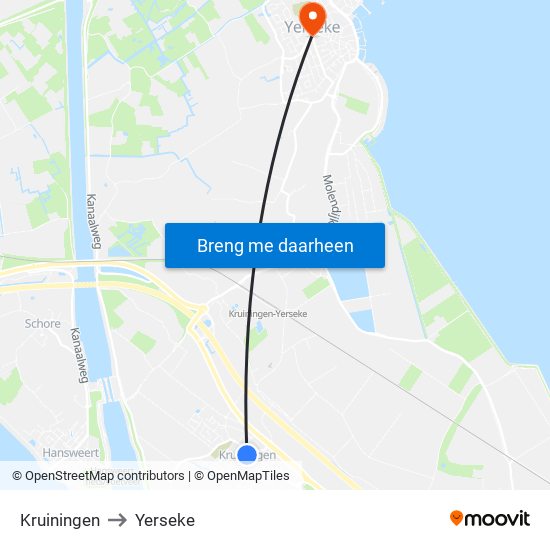 Kruiningen to Yerseke map