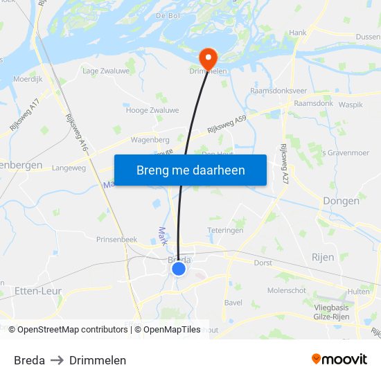 Breda to Drimmelen map