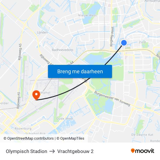 Olympisch Stadion to Vrachtgebouw 2 map