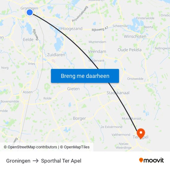Groningen to Sporthal Ter Apel map