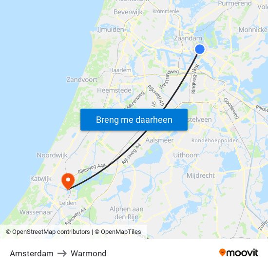 Amsterdam to Warmond map