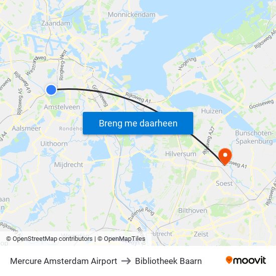 Mercure Amsterdam Airport to Bibliotheek Baarn map