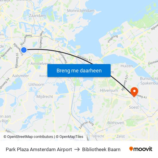 Park Plaza Amsterdam Airport to Bibliotheek Baarn map