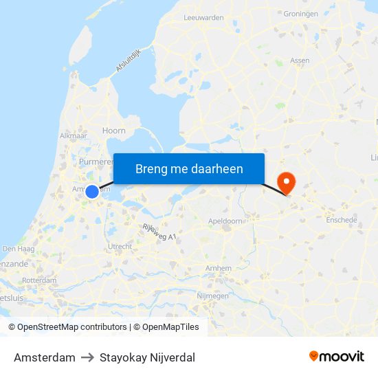 Amsterdam to Stayokay Nijverdal map