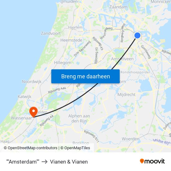 ""Amsterdam"" to Vianen & Vianen map