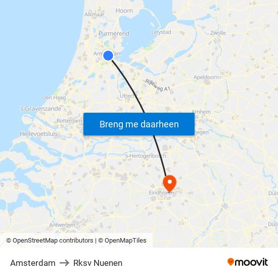 Amsterdam to Rksv Nuenen map