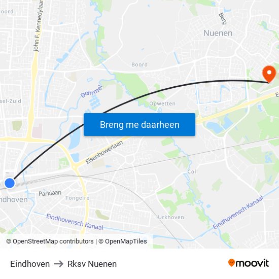 Eindhoven to Rksv Nuenen map