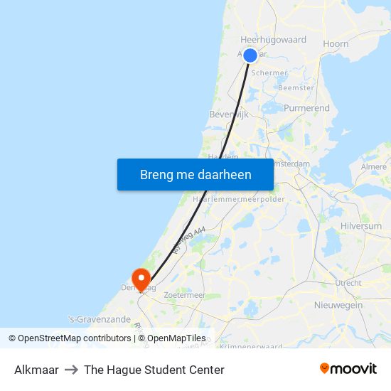 Alkmaar to The Hague Student Center map