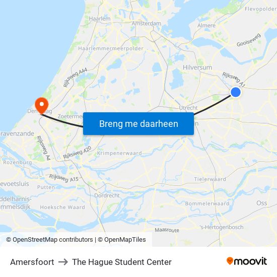 Amersfoort to The Hague Student Center map