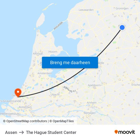 Assen to The Hague Student Center map