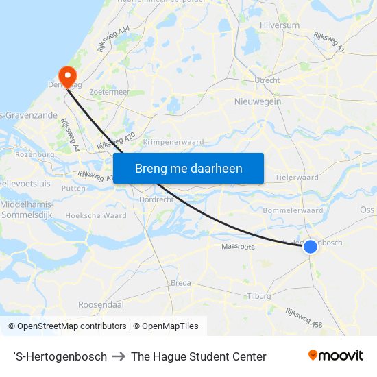 'S-Hertogenbosch to The Hague Student Center map