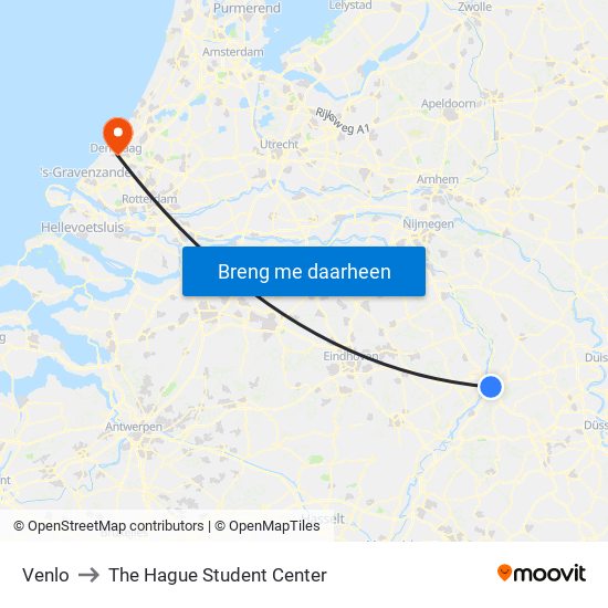 Venlo to The Hague Student Center map