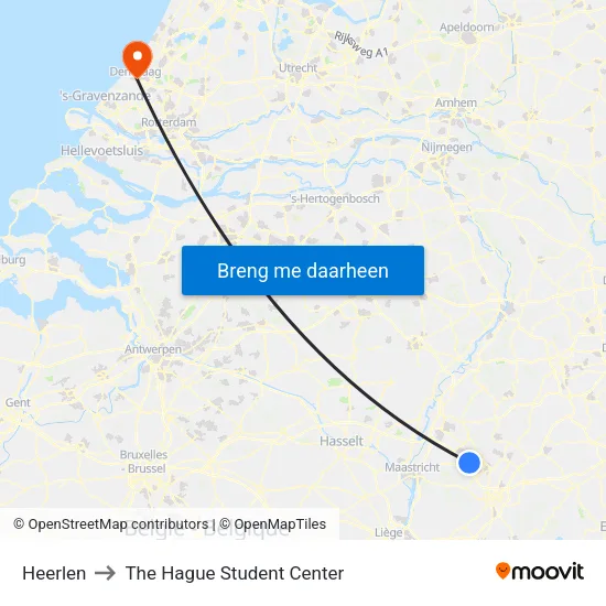 Heerlen to The Hague Student Center map