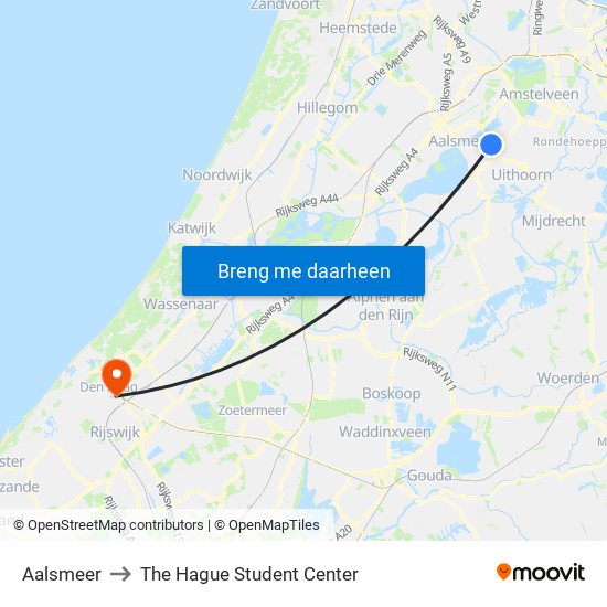 Aalsmeer to The Hague Student Center map