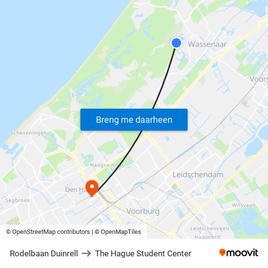 Rodelbaan Duinrell to The Hague Student Center map
