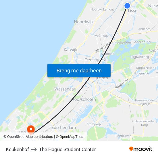 Keukenhof to The Hague Student Center map