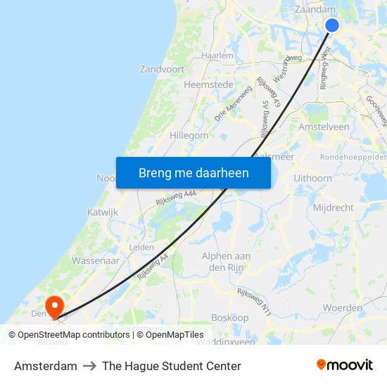 Amsterdam to The Hague Student Center map