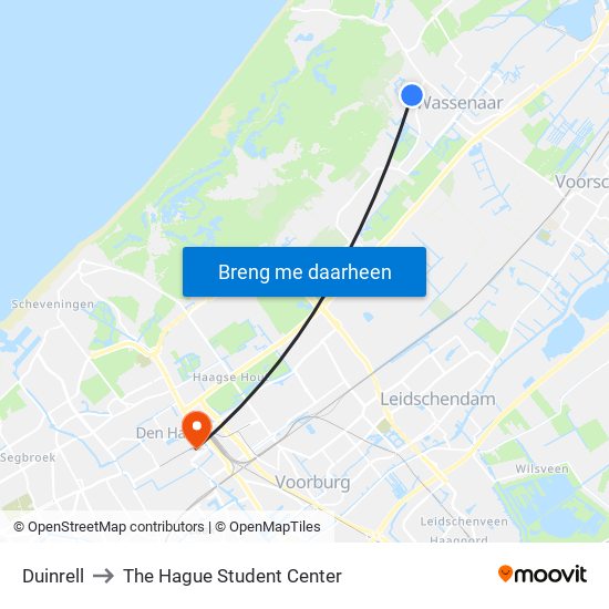 Duinrell to The Hague Student Center map