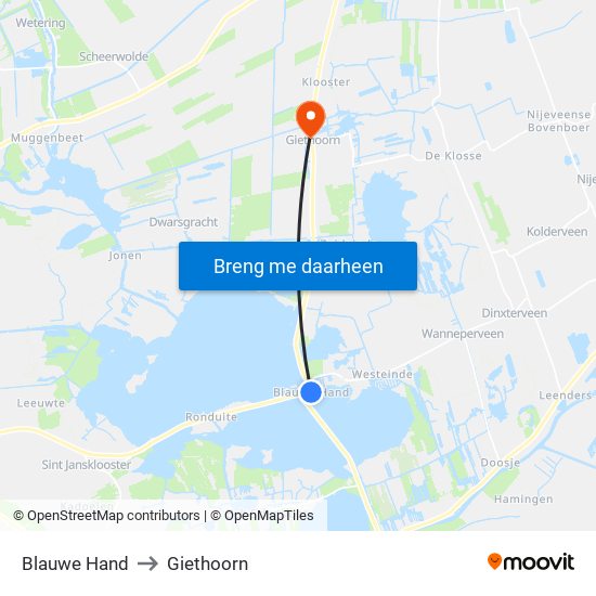 Blauwe Hand to Giethoorn map