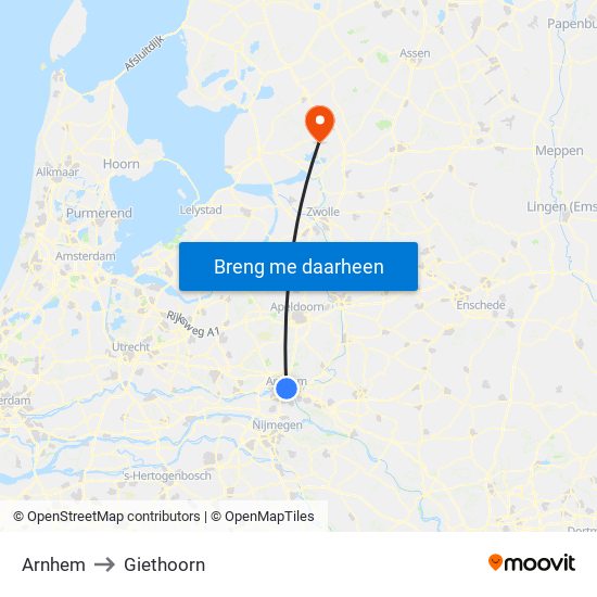 Arnhem to Giethoorn map
