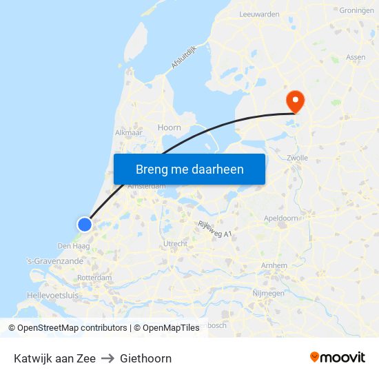 Katwijk aan Zee to Giethoorn map