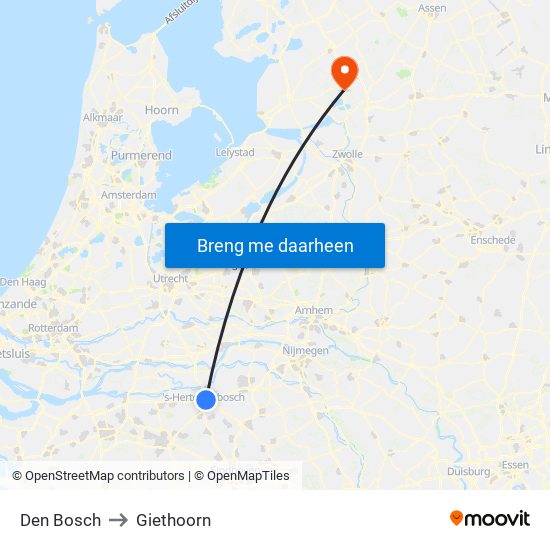 Den Bosch to Giethoorn map