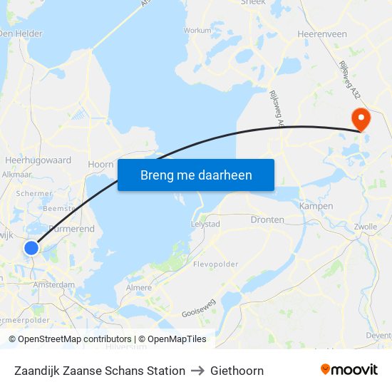 Zaandijk Zaanse Schans Station to Giethoorn map