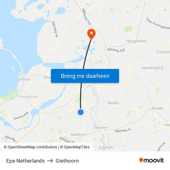 Epe Netherlands to Giethoorn map