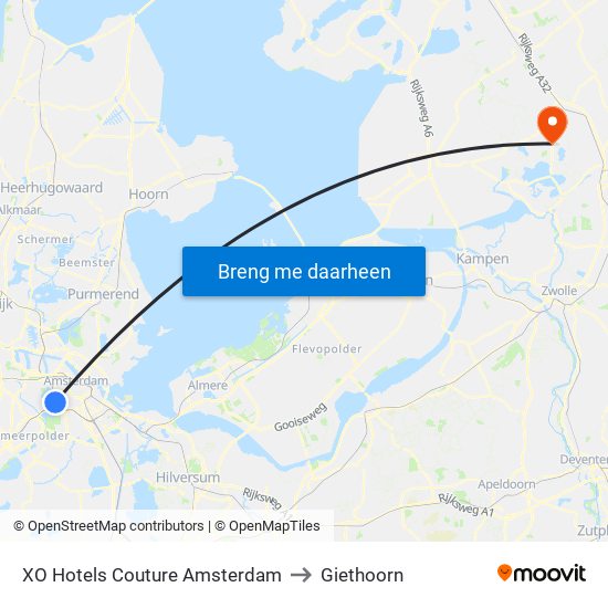 XO Hotels Couture Amsterdam to Giethoorn map