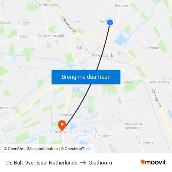De Bult Overijssel Netherlands to Giethoorn map