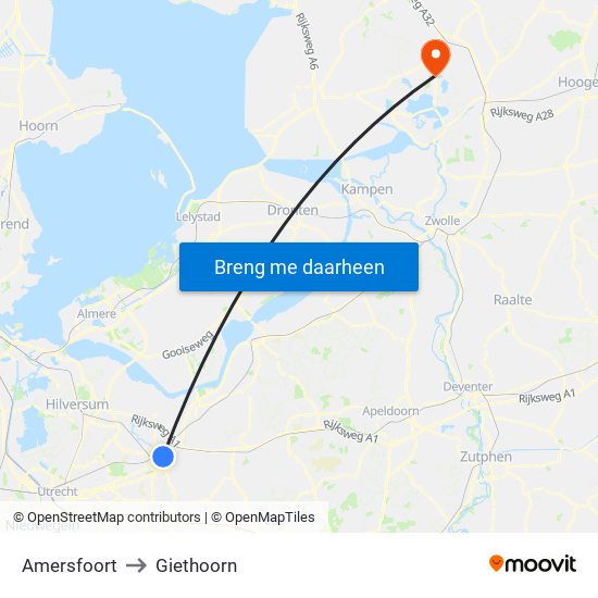 Amersfoort to Giethoorn map