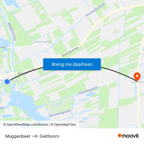 Muggenbeet to Giethoorn map