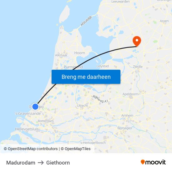 Madurodam to Giethoorn map